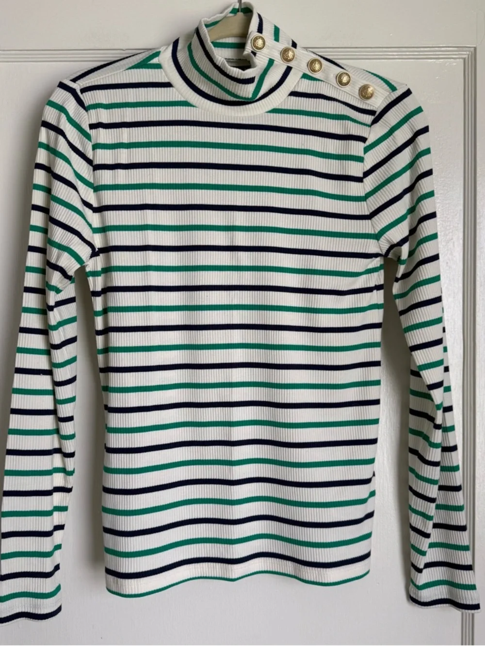J. CREW Striped Ribbed Turtleneck with Shoulder Buttons size Medium